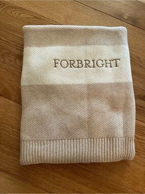 Mark & Graham FORBRIGHT Cashmere Baby Blanket Buff 40x30 IN Beige/White Striped